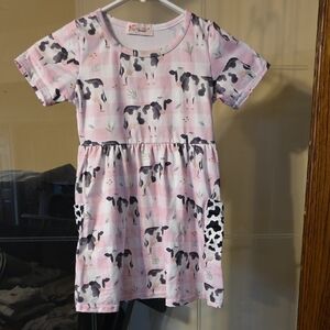 Adorable Pink Cow Dress With cow Print Pockets